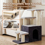 Heybly Cat Scratching Post, Pet Steps for Indoor Cats and Dogs, HSP002SGW | Small Cat Tree with Cat Condo, Pet Stairs with Full Wrapped Sisal Posts & Soft Plush Fabric, Smoky & Light Gray