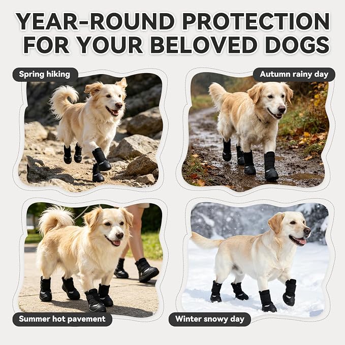 Dog Boots,Rugged Anti-Slip Sole Paw Protectors for Medium Large Dogs,Boots & Paw Protectors with Adjustable Straps,Waterproof Dog Booties for Hot Pavement,Snow,Hiking(Black,#10)