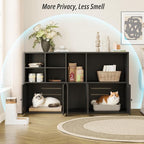 IRONCK Cat Litter Box Enclosure for 2 Cats, Hidden Litter Box Furniture | Double Litter Box Enclosure Cabinet with Double Room and Large Storage Space, Wooden Washroom Furniture, Cat House, Black