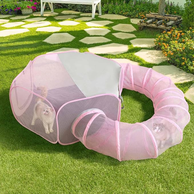 Seiyierr Outdoor Cat Enclosure, Portable Catio Playground for Cat, Outside Pet Enclosure with Mesh Tent, Circle Cat Playpen Tunnel for Indoor Cats & Small Animal, with Storage Bag