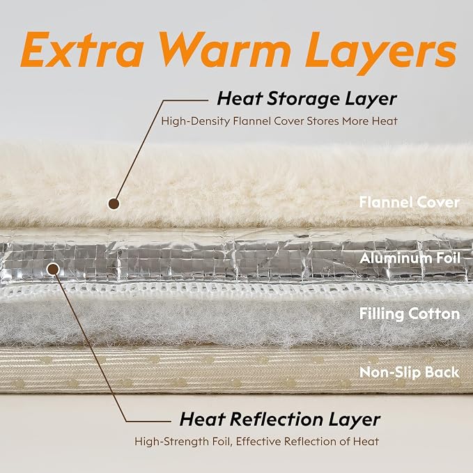 FunFurry Self Warming Cat Bed, Heating Cat Pad, Extra Soft Flannel Surface, Removable ＆ Washable, Thick Thermal Mat with Non-Slip Bottom (Ivory, 29" X 19")