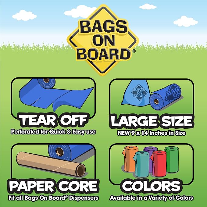 Bags on Board Dog Poop Bags, Strong Leak Proof Waste Bags, 315 Count | Strong Leak Proof Dog Waste Bags, 9 x 14 Inch Size, Durable Cleanup Solution, Blue Bags, 315 Count Refill Pack
