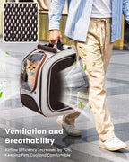 Pecute Dog Backpack Carrier,Large Space Dog Bubble Backpack,Ergonomic,Khaki | Color Blocking,Sunshade curtain,Folding bowl,Transparent window,Sturdy,Large mesh on both sides for breathability