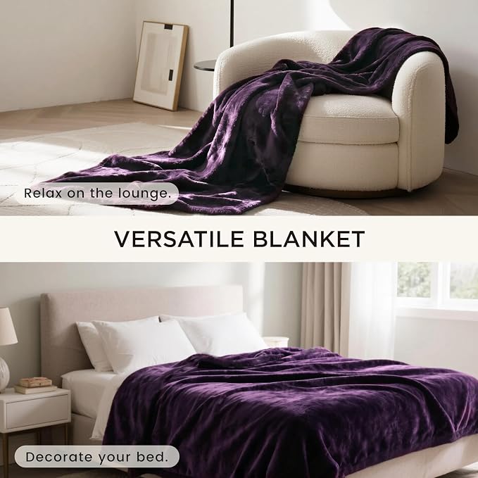 gogobunny Waterproof Bed Blanket, Reversible Sherpa Fleece Throw Blanket for Dog Puppy Cat, Furniture Cover Protects Bed Couch Sofa from Liquid Pee and Pet Fur (Dark Purple, 90x108 inches)