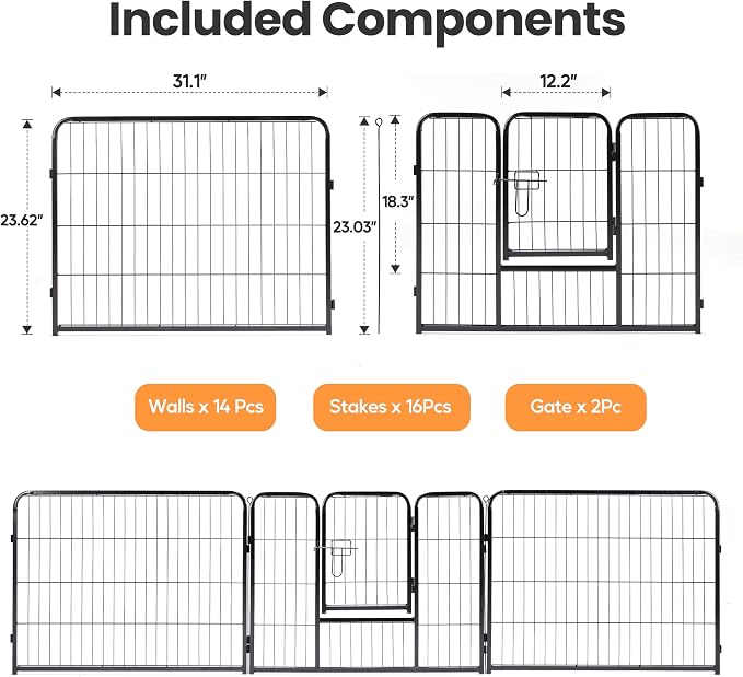 Simple Deluxe Dog Playpen Outdoor Indoor, 24 Inch 16 Panels Dog Fence for Small Dogs Puppy, Perfect Dog Pen for Camping, Yard, RV, Garden Fence, Black