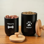Dog Treat Container Set of 2, Dog treat jar with Airtight Lid, Small dog food container, Dog Cookie Jar for kitchen Counter, Treats Canister, Pet Treat Container 8.3x4.9 & 7.1x4.3 (Black)
