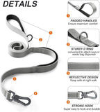 Twoear 6FT 1IN Heavy Duty Dog Leash for Large Dogs with 2 Padded Handles | Traffic Handle Extra Control, Auto Lock Hook, Strong Reflective Walking Leash for Night Safety, Medium and Large Breeds,Grey