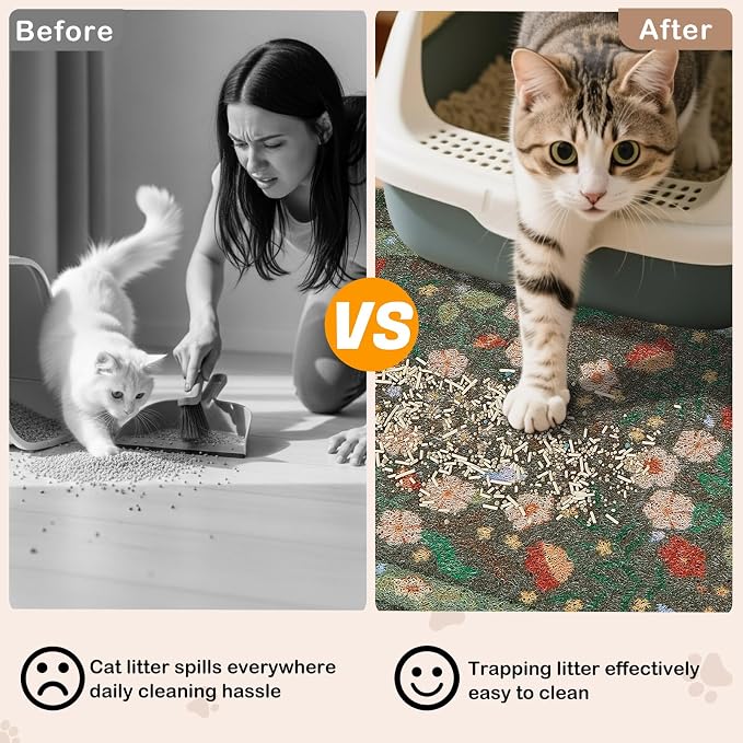 Bienbee Cat Litter Mat, 24" x 15" Dense Trapping Mesh for Litter Boxes | Litter Box Mat with PVC Mesh, Waterproof &Urineproof, Non-Slip Grip, Soft On Kitty Paws and Easy to Clean to Protect Floor