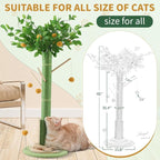 46" Tall Cat Scratching Post, Natural Sisal Cat Tree for Indoor Adult Cats | Vertical Cat Scratch Post for Body Stretching, Self-groomer Brush, Stable 3-layer Solid Wood Base, Interactive Ball Track Toy