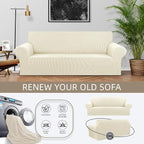 Stretch Loveseat Couch Cover, 2 Cushion Couch Slipcover,Beige | 1-Piece Washable Sofa Cover Pet Friendly (55"-78") Furniture Protector Soft Jacquard, Elastic Bottom for Dogs & Kids