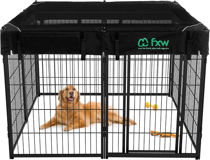 FXW Homeplus Indoor Dog Playpen with Mesh Top Cover, 40" H, 8 Panels | Calm Indoor Play Area, Cover Helps Deter Jump-Outs, for Medium & Large Dogs, Patented