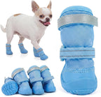 Dog Shoes, Non-Slip Dog Booties for hot Pavement, 4Pcs Blue 1# | Waterproof TPE Sole, Breathable Dog Boots with Reflective Straps, Idear for Hardfloors, Outdoor, Small Medium Paw Protectors
