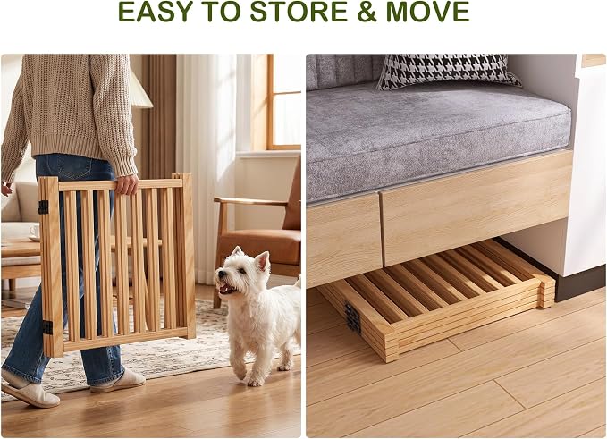 Wooden Freestanding Dog Gate Indoor - 23" H 6 Panels | Foldable Nature Wood Pet Gates for Doorways, No-Painted Doggie Fence for Stairs, Hallways