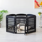 IRIS USA 8-Panel Dog Playpen, Pet Enclosure, Black | Pet Containment, Multi-Shape Setup, Flexible Boundary, Custom Pen Configuration, Tool-Free Assembly, Secure Door Latch