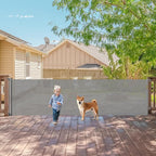 140" Extra Wide Retractable Baby Gate Extra Long Dog Gate Indoor Outdoor | Retractable Fence for Large Openings, Garage Dog Gate, Space-Saving, Easy to Use, Safety Lock, Sturdy Mesh, Easy Install/Gray