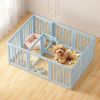 Acrylic Indoor Dog Playpen with Double Room, 24" H 12 Panels, Blue | Indoor & Outdoor Puppy Playpen with Heavy Duty Door Lock, Easy-Assembly&Clean Door Pet Fence for Dogs Puppy,Cats,Rabbits