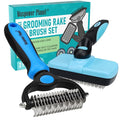 Maxpower Planet Dog Rake and Brush Set for Shedding, Undercoat & Mats | Deshedding Tool, Detangling, Self-Cleaning Design, Medium & Long Hair, For Cats Too, Gentle Grooming