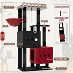 Gitelsnour Cat Tree, Sturdy Cat Tower with 2 Spacious Cat Condos GCT029BR | 60" Stable Base Cat Furniture for Large Cats with Wide Top Perch, Cozy Cat Basket, Sisal Scratching Posts & Toys, Black & Red