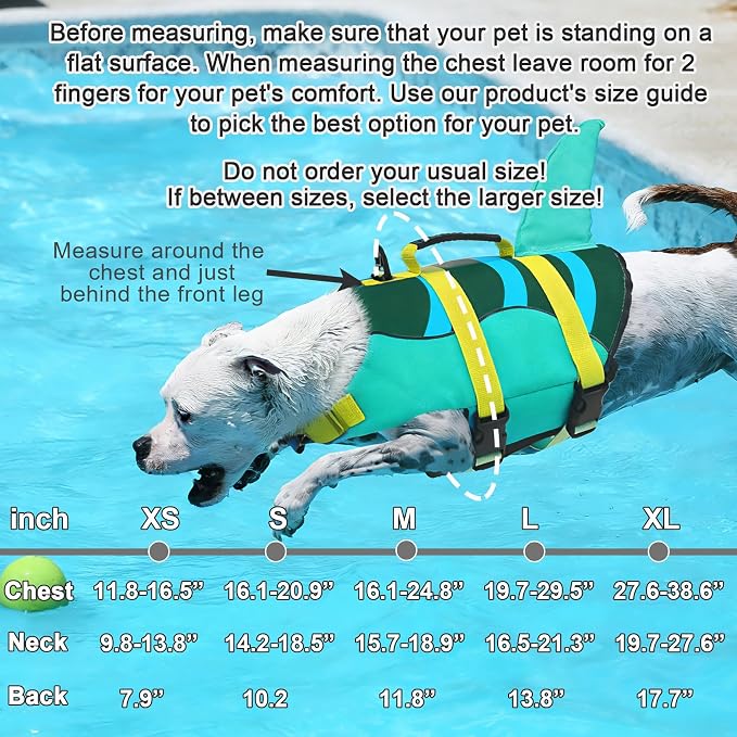Fragralley Shark Dog Life Jacket, High Buoyancy with Tear-Resistant Nylon, Dog Float Vest for Swimming and Boating, Pet Life Preserver for Small Medium Large Dogs (PFD)