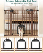 Babelio Baby Gate with Adjustable Cat Door, CatPrivilege III, 29-43" | Auto-Close, Pressure Mounted, Dual Lock, Durable Dog Gate For Stairs & Doorways, Keeps Pets Contained, Black Wood Pattern