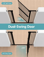 No Pawblems 55" Extra Tall Pet Gate, 31.5"-48" Wide Tall Dog Gate, Black | No Drilling Pressure Mounted, 1.37" Bar Spacing, 25.6" Walk-Thru Opening, Auto Close, One-Hand Operation, Dual Lock Design