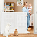 EZIGO 71 Inch Retractable Baby Gates, 41 Inch Extra Tall Retractable Gate | One-Hand Operation Retractable Dog Gate, 5.9FT Mesh Safety Pet Gate for Stairs, Deck, Porch, Doorways Indoor Outdoor, White