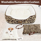Zerbuger Rectangle Cat Dog Bed for Large Medium Small Pets Indoor Outdoor Machine Washable Sleeping Sofa Non-Slip Bottom Soft Puppy Bed Durable Orthopedic Calming Pet Cuddler (Medium, Leopard)