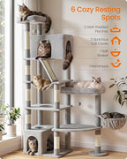 Feandrea 74.1-Inch Cat Tree Tower for Indoor Extra Large Cats, with Scratching Posts, Scratching Board, Multi-Level Design, Dove Gray UPCT016G101S
