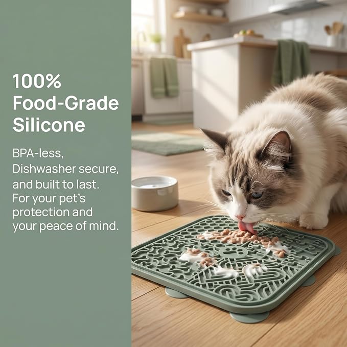 Dog Lick Mat for Anxiety Relief, Slow Feeder Bowl for Dogs & Cats, Silicone Lick Pad with Strong Suction Cups for Pet Grooming, Bath, Tooth Cleaning, Distraction and Calming, Blue