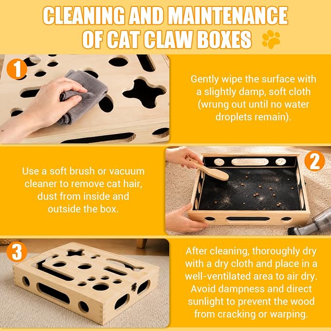 Large Cat Nail File Box, Sturdy Wood with 3 Small Balls & 2 Cat Teaser | Cat Scratch Puzzle Box with Sandpaper Inside Requires No Installation, Cat Puzzle Toys for Scratching & Interactive Play
