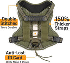 Service Dog Tactical Vest Harness and Leash Set Large Sized Dog Emotional Support- Tactical Dog Harness Training Collar with Name (Army Green, S)