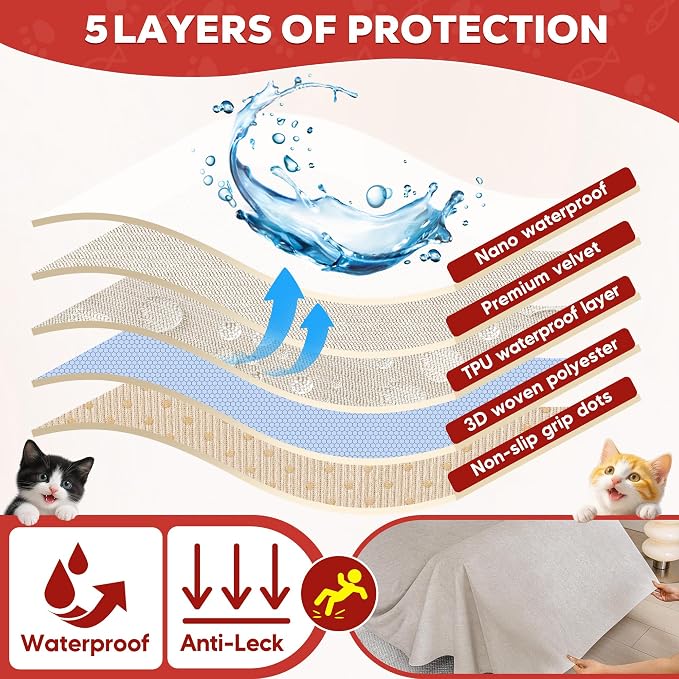 Loiion Cat Scratch Proof Furniture Protector Waterproof Sofa Cover 150"x71" | Pet-Friendly Couch Protector, Anti-Scratch & Anti-Slip Sofa Cover For Cats Dogs Kids, Machine Washable