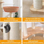 54" Modern Cat Tree Tower for Indoor Cats, Oak Cat Scratching Tree for Multiple Large Cats, Manual Hand Woven Luxury Cat Condo, Unique High-end Design Cat Furniture Activity Centre, Easy Clean