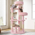 Allewie 55.5 in Cat Tree for Indoor Kitties/Soft Plush Perches/Multi-Level Cat Tower/Sisal Scratching Posts/Crescent Plates/Round Jumping Board/Hanging Ball/Pet Activity Center/Pink