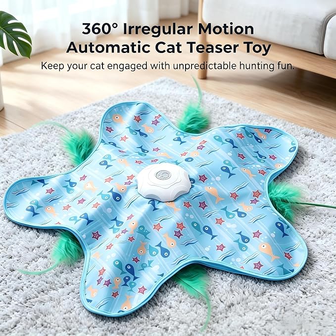 Automatic Interactive Cat Toy Hide and Seek Electric Toy with Feather Wand Bird Sounds Touch Activated USB Rechargeable Play Mat for Indoor Cats Self Play Exercise for Kittens and Cats