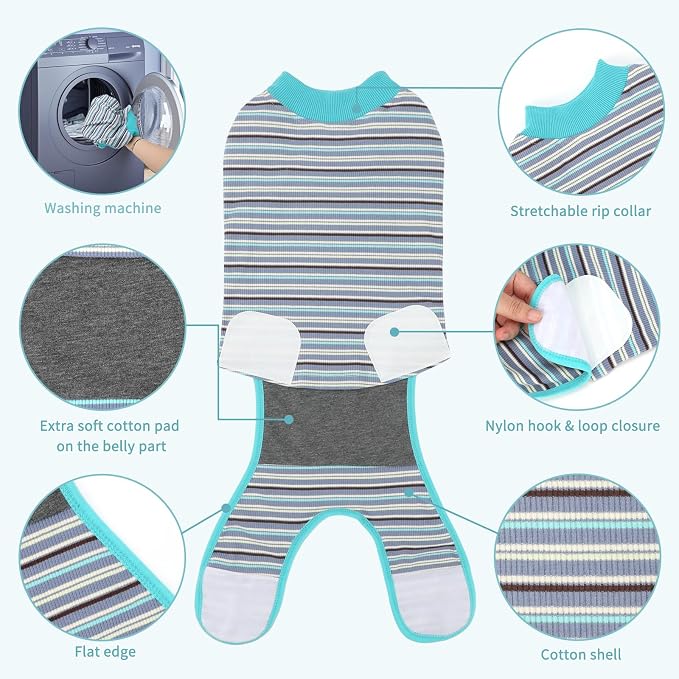 2 Packs Breathable Cotton Dog Recovery Suit for After Neuter Spay Abdominal Wounds Protector, Professional Anti-Licking Onesies for Male Female Pets Surgery Bandages, S Textured Bule Purple