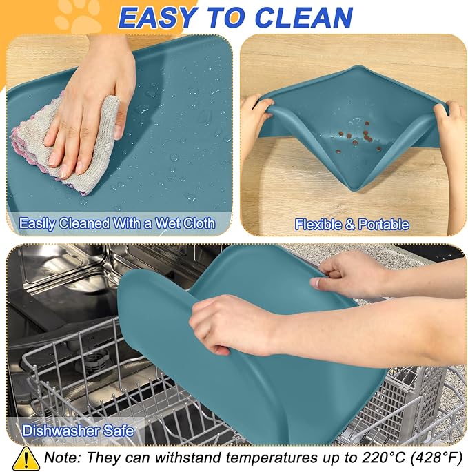 SMILOOL Silicone Pet Food Mat with Raised Edge for Food and Water Bowl, Dog Feeding Mats, Cat Food Trays for Floor Waterproof, Rubber Tray for Dogs and Cats, 22 x 14 x 0.8 Slate Blue