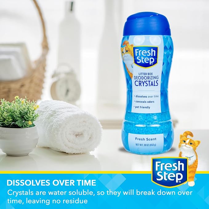 Fresh Step Cat Litter Crystals Deodorizer, Non Toxic Odor Neutralizing Crystals for Litter Boxes that Help Control Smells and Keep Home Areas Fresh, Fresh Scent, 30 Ounce | Non-toxic crystals neutralize odor at the source in any litter box, keeps home ...
