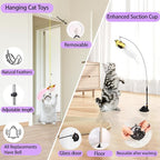 Soarer 3in1 Flying Bird Cat Wand Toys with Suction Cup for Indoor Cat,7Pcs | Enhanced Suction Cup,Interactive Cat Fishing Pole Toy Replacement and Door Hanging Cat String Toy for Indoor Kitten Self Play