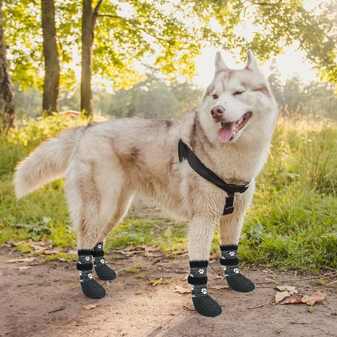 KOOLTAIL Anti Slip Dog Socks for Hot/Cold Pavement to Prevent Licking Paws,Booties for Hardwood Floors,Traction Rain Dog Boots&Paw Protectors Shoes with Grip for Outside Small Medium Large Senior Dogs