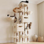 Heybly Cat Tree, 74.8'' Spacious & Tall Cat Tower for Large Cats HCT062MJ-1 | Cat Furniture with Large Top Perch, Solid Base, 2 Cat Condos, Hanging Hammock, Durable Sisal Scratching Posts, Beige