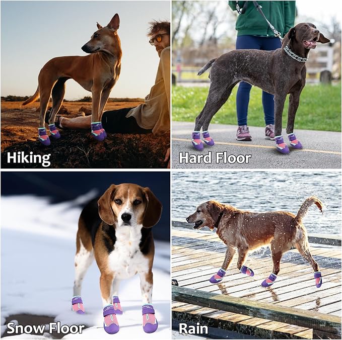 Dog Shoes for Hot Pavement Anti-Slip Dog Boots & Paw Protectors for Large Dogs Breathable Small Medium Large Dog Booties for Summer Hiking Outside Winter Snowy Day Dog Booties 4PCS