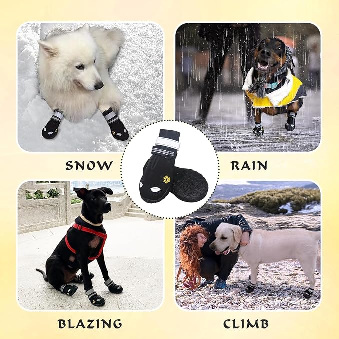 Dog Shoes for Large Dogs, 360°Anti Slip Medium Dog Boots & Paw Protectors Winter Snowy, Waterproof 4Pcs Dog Booties with Reflective Strips (Size 1: 1.57''x2.09''(W*L), Black)