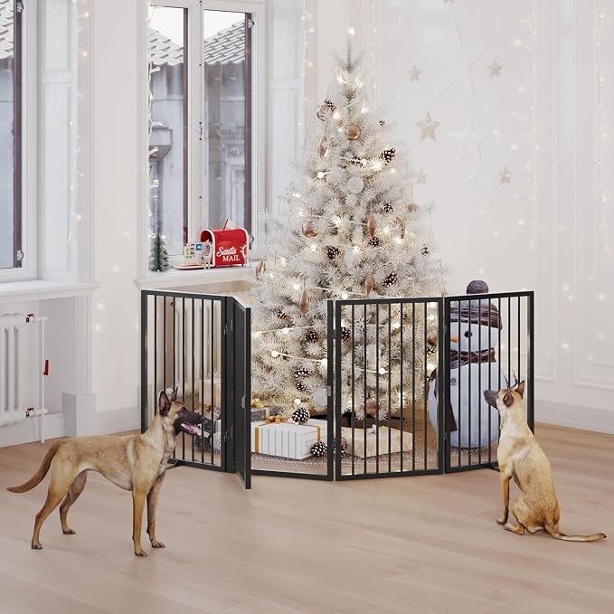 Vantas 80" x 24" Foldable Freestanding Extra Wide Dog Gate with Door,Black | Pet Gate for Stairs and Doorways, Renter Friendly No Drill, Indoor Pet Fence Extra Wide, Easy Storage, With Support Feet