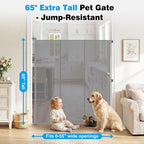 Reinforced 65" Extra Tall Baby Gate for Doorway, Jump-Resistant & Prevent Crawling Underneath Retractable Pet Gates Extra Tall, 0-55" W Retractable Dog Gate for Pets, Dogs, Cats, Puppies, Babies, Gray
