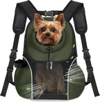WOYYHO Pet Dog Carrier Backpack, Ventilated Mesh Small Dog Front Backpack | Breathable Puppy Back Pack, with Safety Belt, Storage Pockets, for Travel Hiking Cycling Outdoor Adventures, Army Green, L