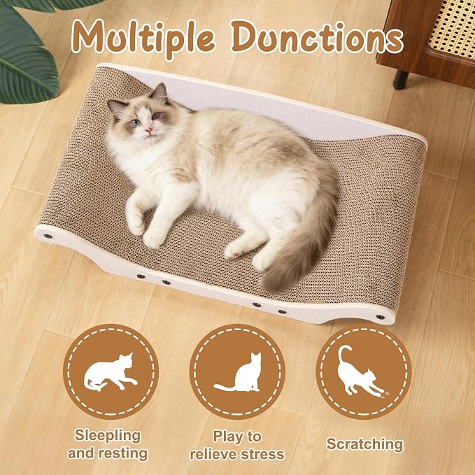 Cat Scratcher Bed 25" Large Cardboard Cat Scratcher Couch | Cat Scratcher Sofa for Large Cats, Abrasion Resistant Curve Cardboard Cat Sofa, Widened Scratch Pad for cats with catnip