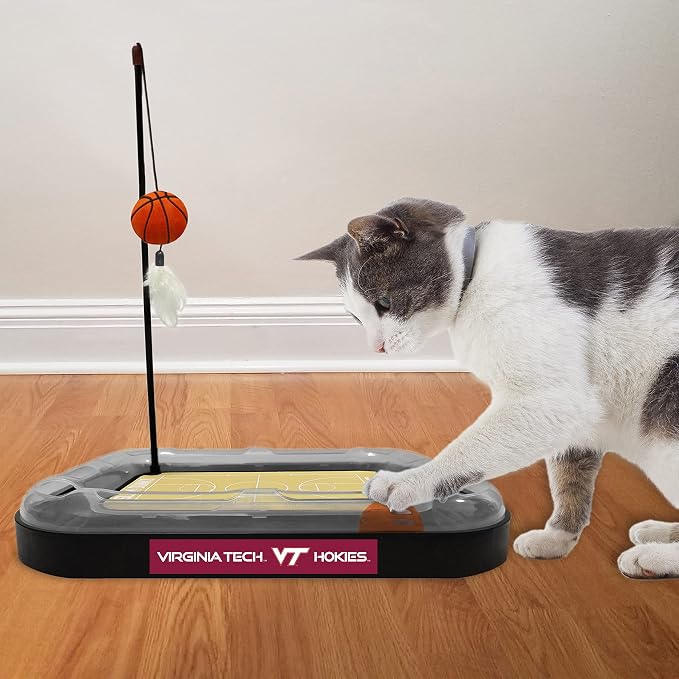 Cat Scratch Toy NCAA VIRGINIA TECH Hokies REVERSIBLE Basketball Court Felt/Cardboard Cat Scratcher Toy. Interactive Cat Ball Bell in Tracks. 6-in-1 CAT TOY Cat Wand Poll CATNIP-FILLED Plush Basketball