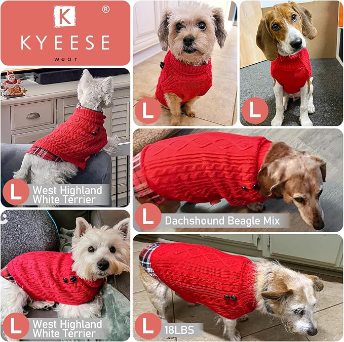 KYEESE Dog Sweater Turtleneck Thick Knit Pullover for Cold Weather | Stretchy Fit, Lightweight & Warm, Cozy Knit Comfort, Classic Plaid Design, Gentle on Sensitive Skin, Comfortable Daily Wear