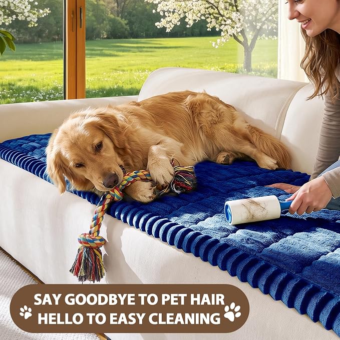 FUANGUI Waterproof Couch Cover Sofa Cover for Dogs and Pets Sofa Protector | Non-Slip Washable Fuzzy Soft Cat Bed Sofa Slipcover for 2-3 Cushion Couch Sofa Pet Friendly, Navy Blue, 27.6" x 82.7", 1 pcs